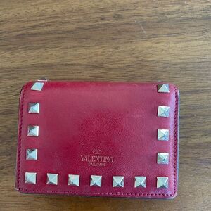 Valentino Garavani Red Leather Wallet with Silver Studs